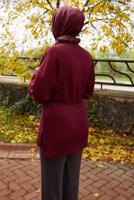 Tesettür giyim BORDO BELDEN BAĞCIKLI TUNİK T 84112