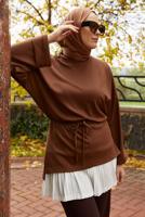 Tesettür giyim KAHVE BELDEN BAĞCIKLI TUNİK T 84112