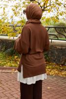 Tesettür giyim KAHVE BELDEN BAĞCIKLI TUNİK T 84112