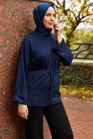 Tesettür giyim LACİVERT BELDEN BAĞCIKLI TUNİK T 84112