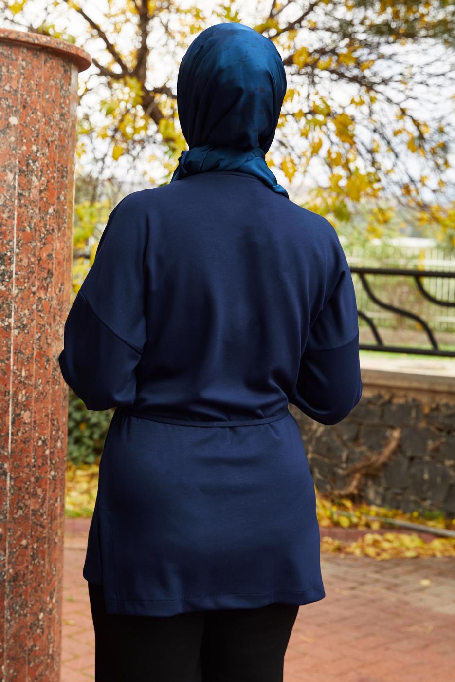 Tesettür giyim LACİVERT BELDEN BAĞCIKLI TUNİK T 84112