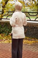 Tesettür giyim BEJ BELDEN BAĞCIKLI TUNİK T 84112