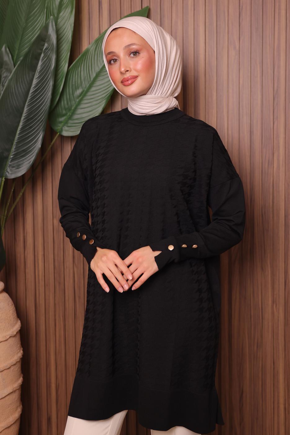 Tesettür giyim SİYAH TRİKO TUNİK T 9007