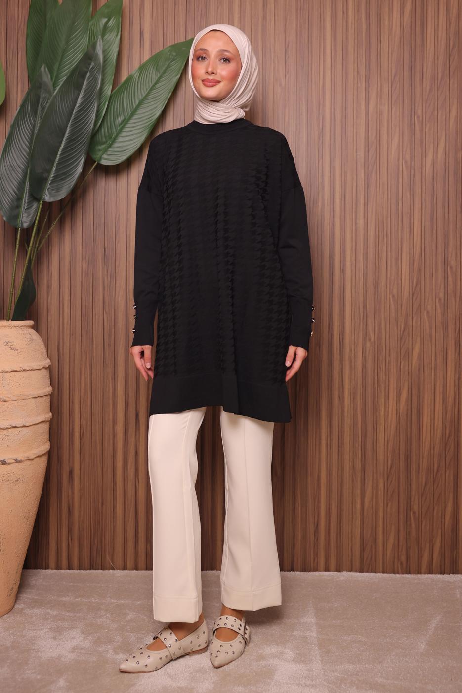 Tesettür giyim SİYAH TRİKO TUNİK T 9007