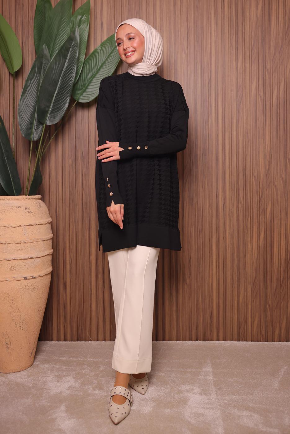 Tesettür giyim SİYAH TRİKO TUNİK T 9007