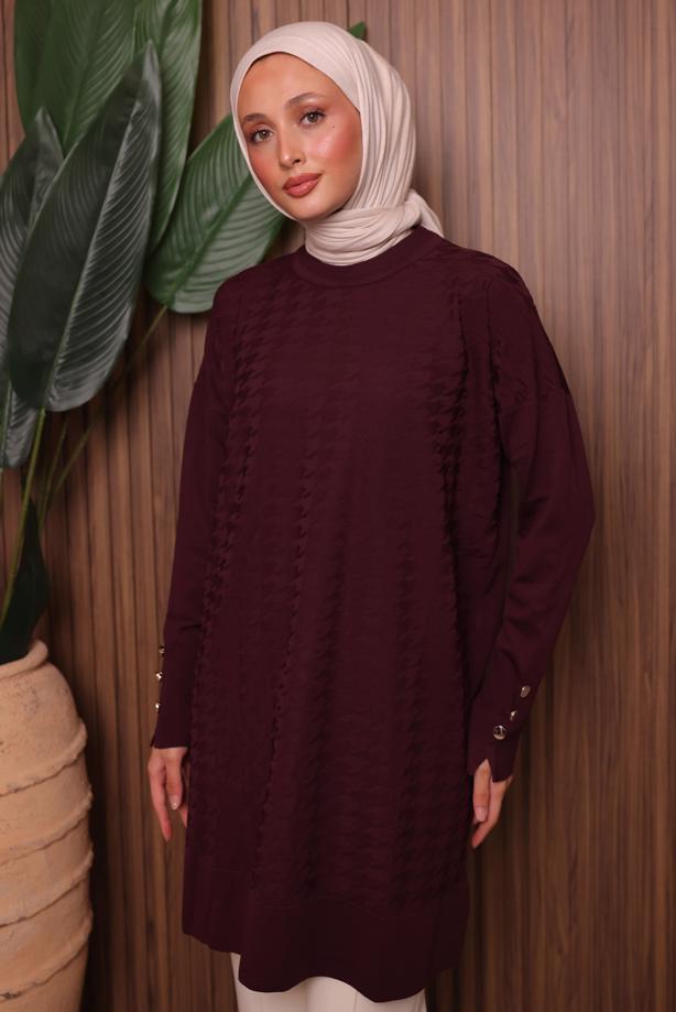 Tesettür giyim BORDO TRİKO TUNİK T 9007 - TRENDTESETTÜR