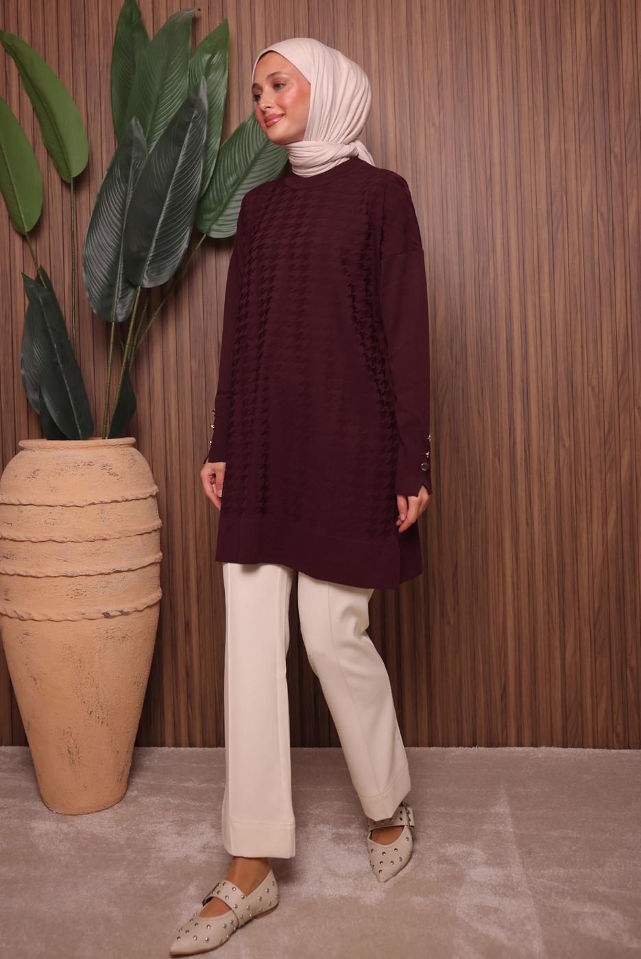 Tesettür giyim BORDO TRİKO TUNİK T 9007