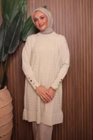 Tesettür giyim EKRU TRİKO TUNİK T 9007