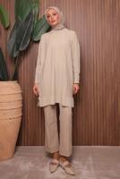 Tesettür giyim EKRU TRİKO TUNİK T 9007