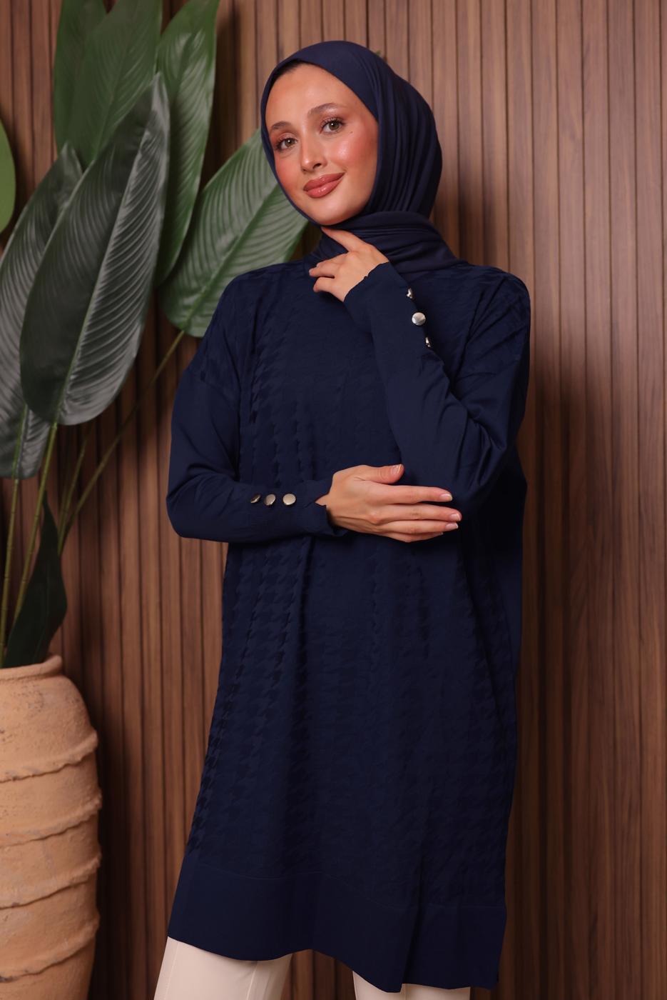 Tesettür giyim LACİVERT TRİKO TUNİK T 9007