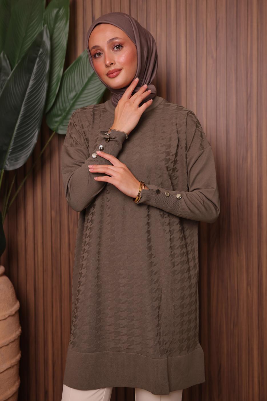 Tesettür giyim KAHVE TRİKO TUNİK T 9007
