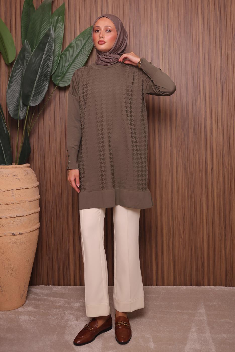Tesettür giyim KAHVE TRİKO TUNİK T 9007