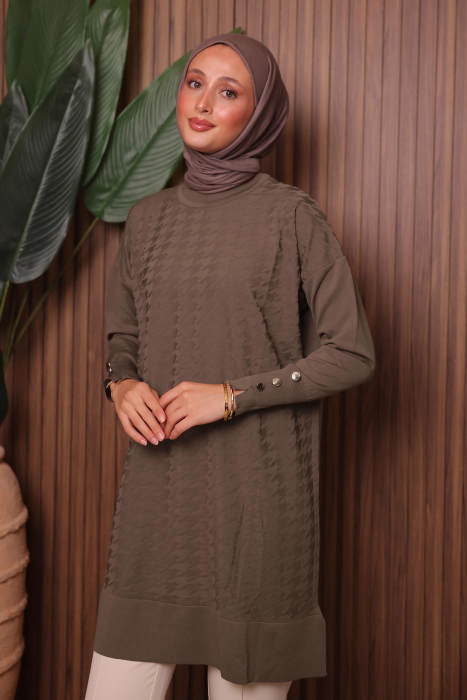 Tesettür giyim KAHVE TRİKO TUNİK T 9007