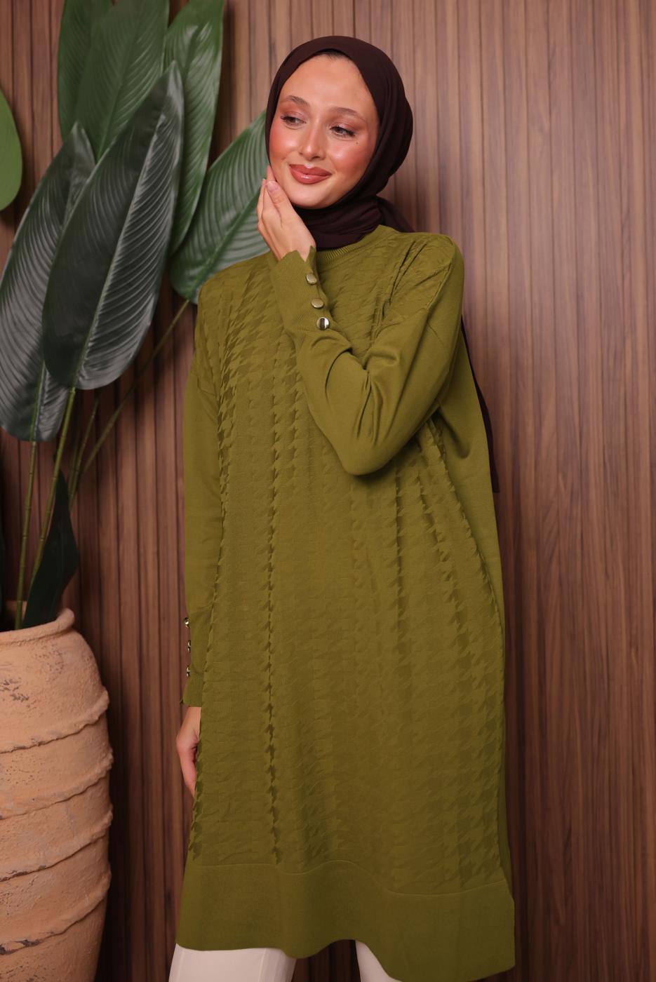 Tesettür giyim YEŞİL TRİKO TUNİK T 9007