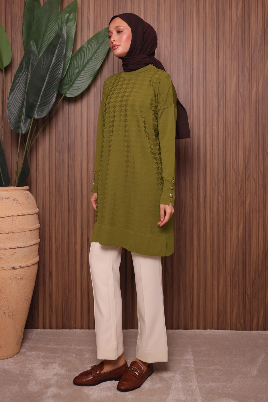 Tesettür giyim YEŞİL TRİKO TUNİK T 9007