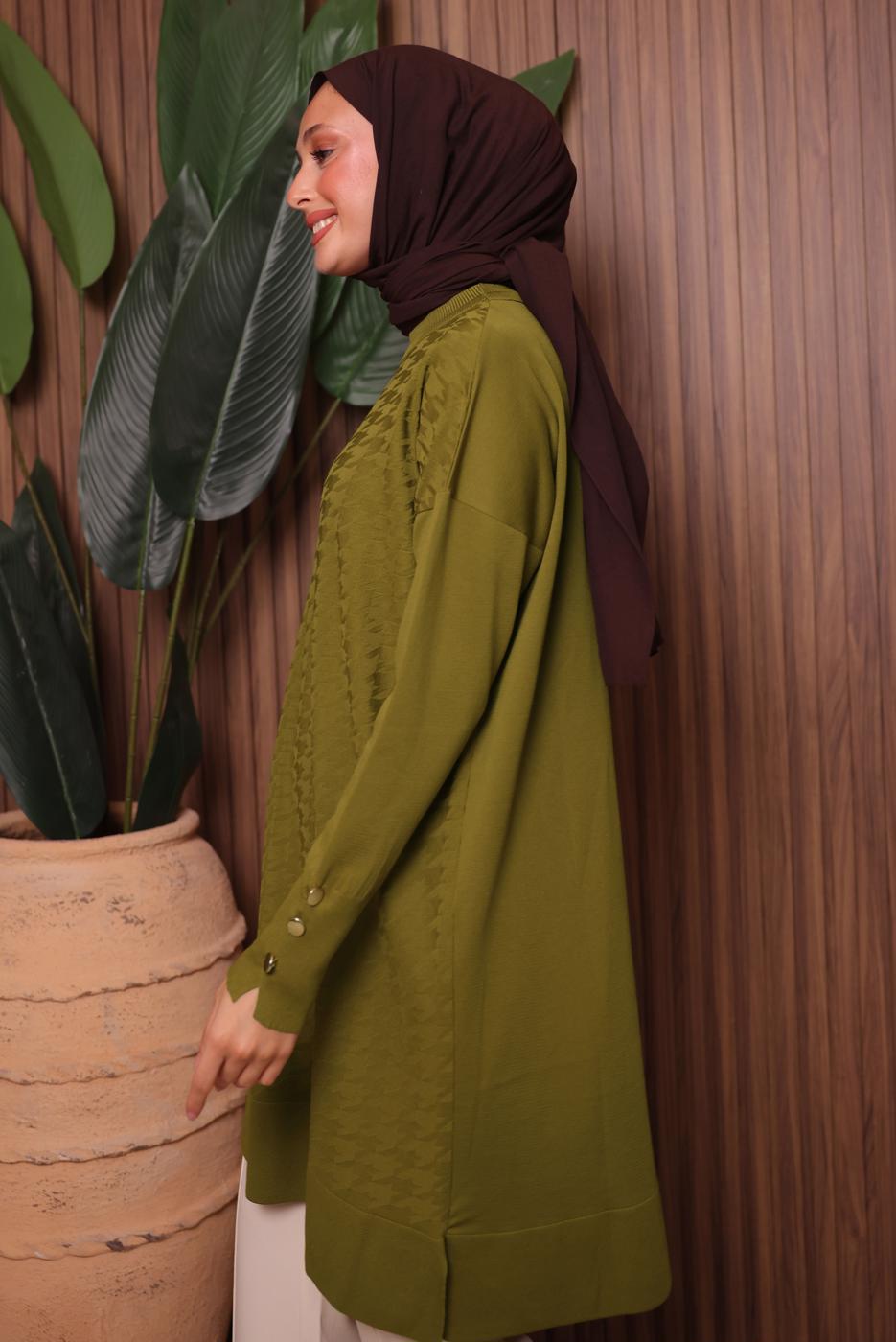 Tesettür giyim YEŞİL TRİKO TUNİK T 9007