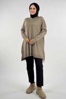 Tesettür giyim VİZON İNCİ DETAYLI TUNİK T 90381