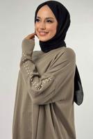 Tesettür giyim VİZON İNCİ DETAYLI TUNİK T 90381