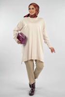 Tesettür giyim BEJ İNCİ DETAYLI TUNİK T 90381