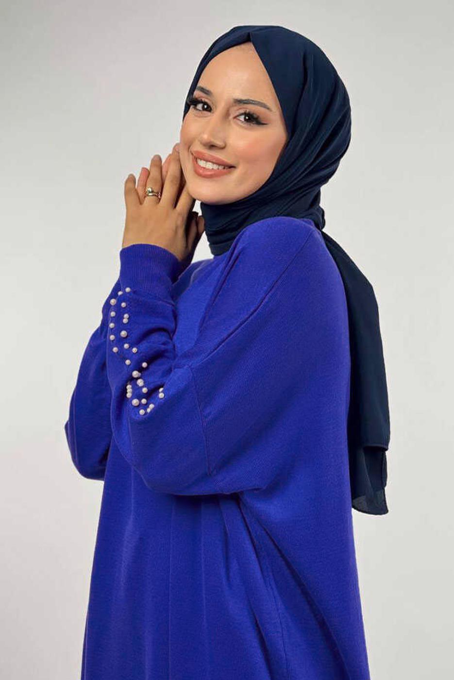 Tesettür giyim LACİVERT İNCİ DETAYLI TUNİK T 90381