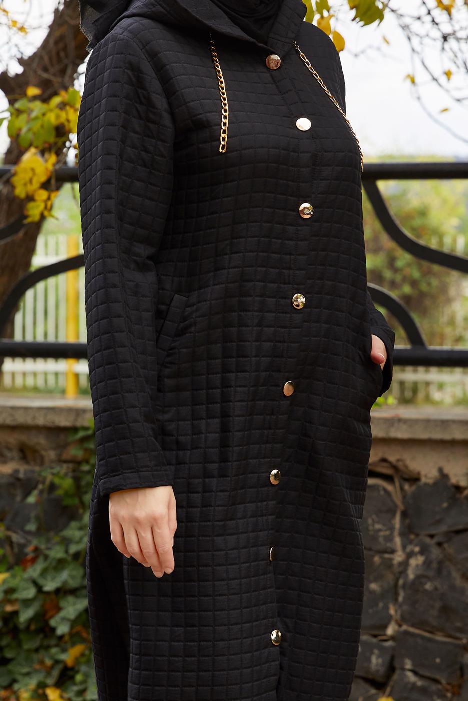 Tesettür giyim SİYAH KAPÜŞONLU KAP T 0009