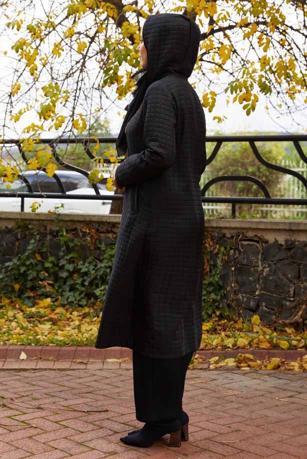 Tesettür giyim SİYAH KAPÜŞONLU KAP T 0009 - TRENDTESETTÜR