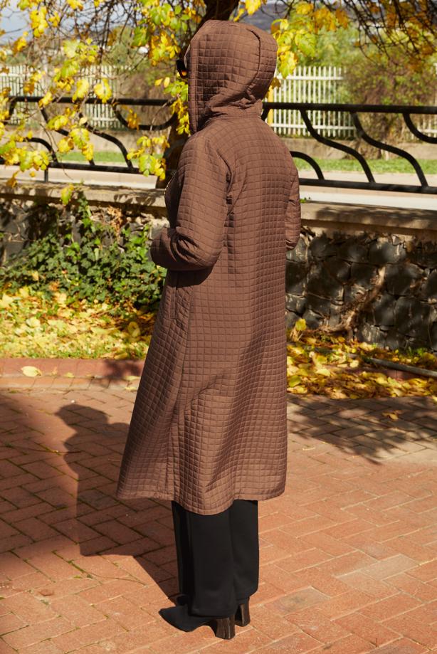Tesettür giyim KAHVE KAPÜŞONLU KAP T 0009 - TRENDTESETTÜR