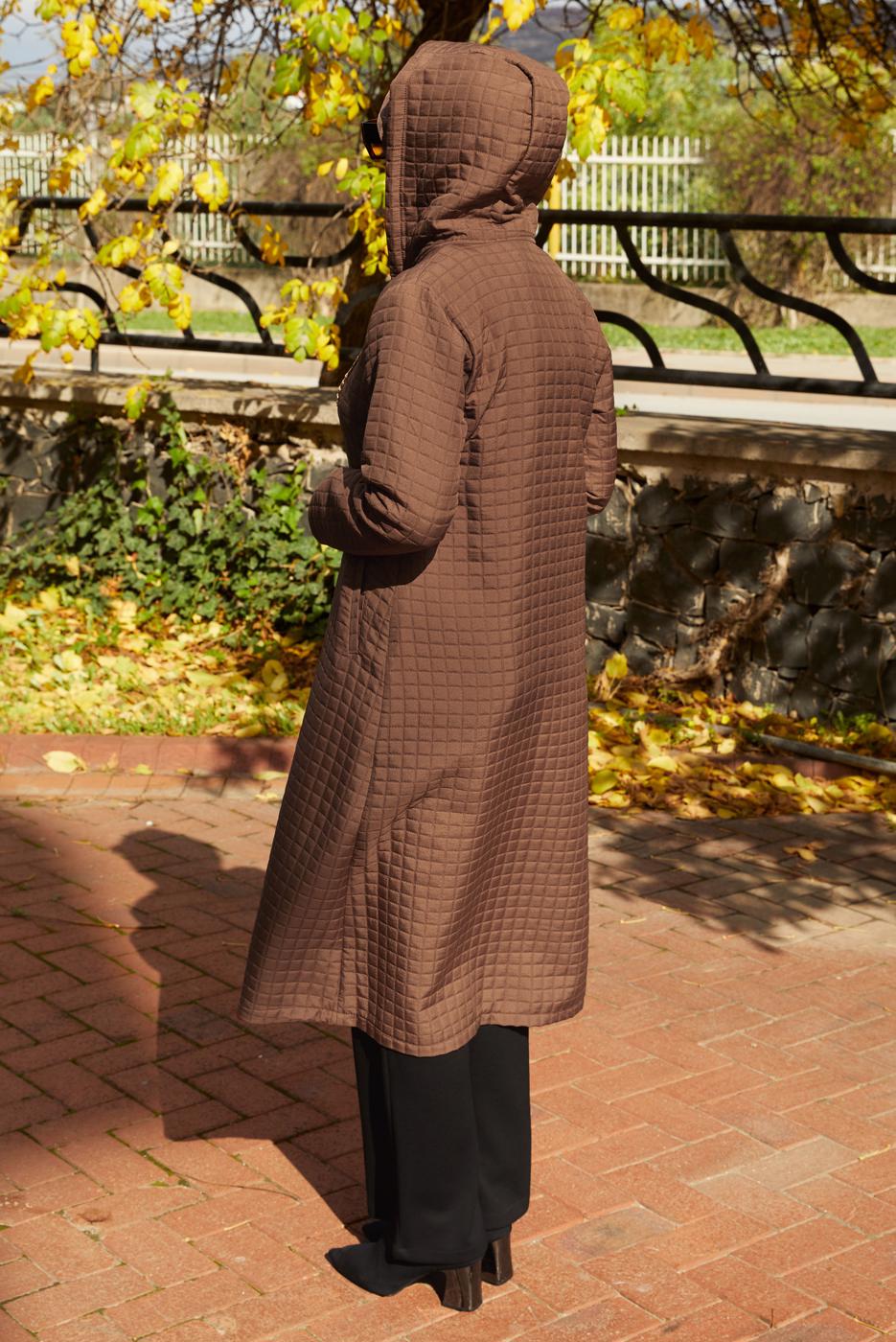 Tesettür giyim KAHVE KAPÜŞONLU KAP T 0009