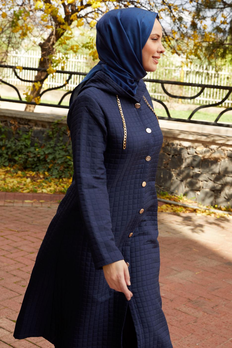Tesettür giyim LACİVERT KAPÜŞONLU KAP T 0009