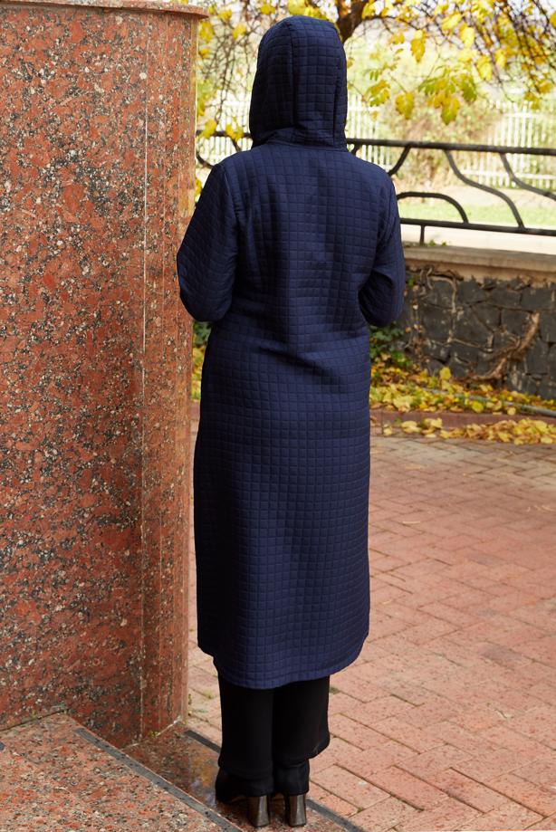 Tesettür giyim LACİVERT KAPÜŞONLU KAP T 0009 - TRENDTESETTÜR