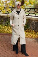 Tesettür giyim BEJ KAPÜŞONLU KAP T 0009