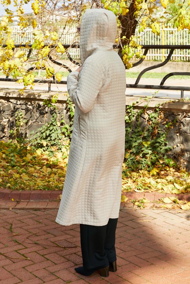 Tesettür giyim BEJ KAPÜŞONLU KAP T 0009 - TRENDTESETTÜR