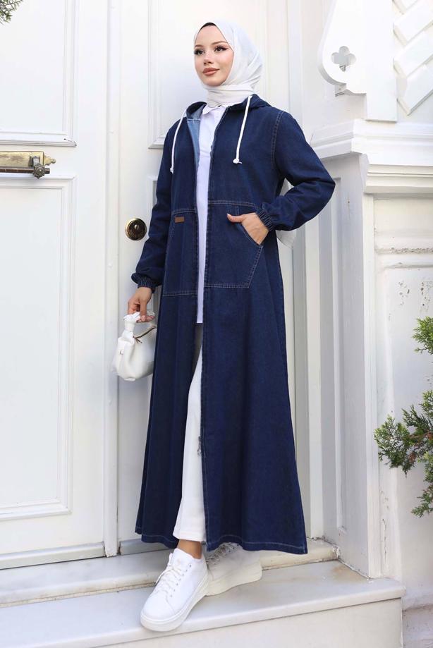 Vêtements hijab BLEU MARINE VESTE À CAPUCHE T 1011 - TRENDTESETTÜR