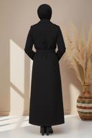 Tesettür giyim SİYAH KUŞAKLI UZUN TRENÇKOT T 1094