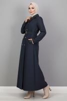 Tesettür giyim LACİVERT KUŞAKLI UZUN TRENÇKOT T 1094