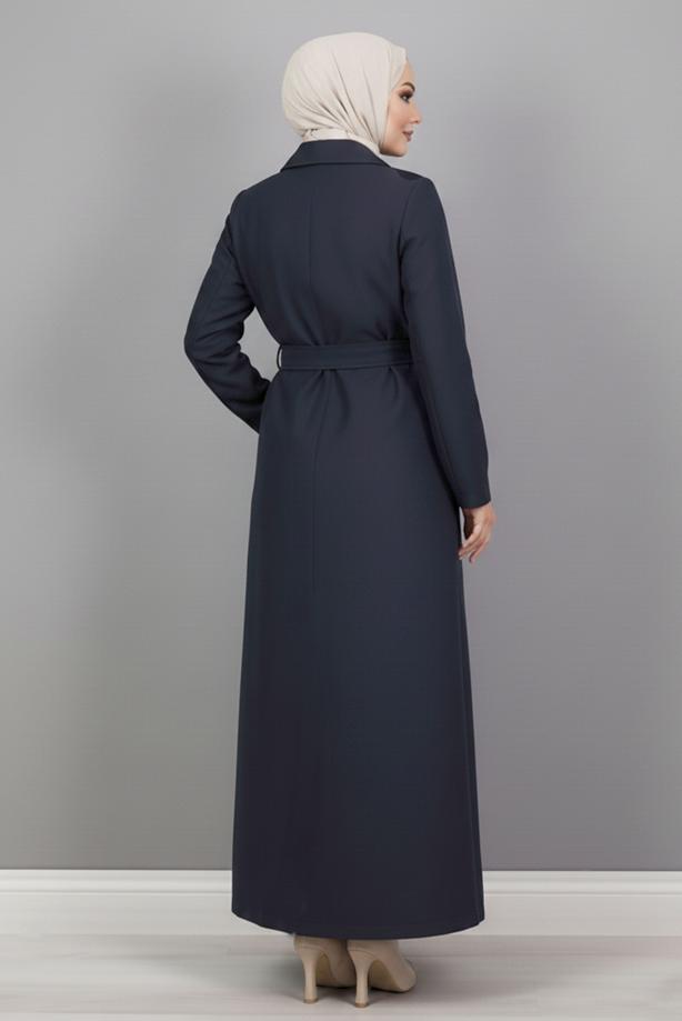 Tesettür giyim LACİVERT KUŞAKLI UZUN TRENÇKOT T 1094 - TRENDTESETTÜR