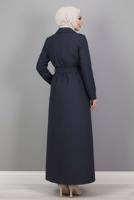 Tesettür giyim LACİVERT KUŞAKLI UZUN TRENÇKOT T 1094