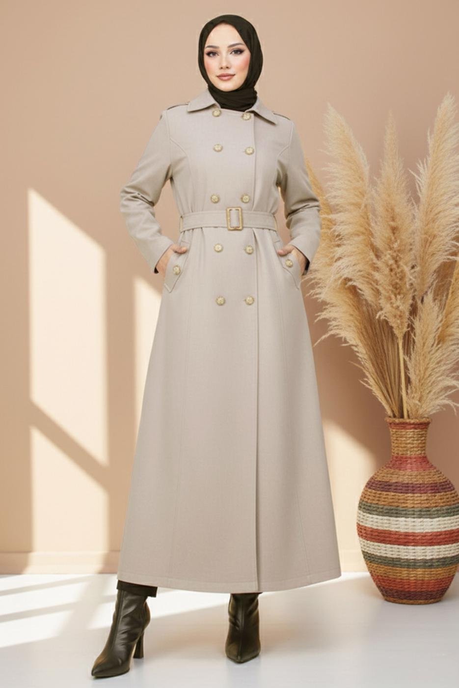 Vêtements hijab BEIGE TRENCH LONG CEINTURÉ T 1094