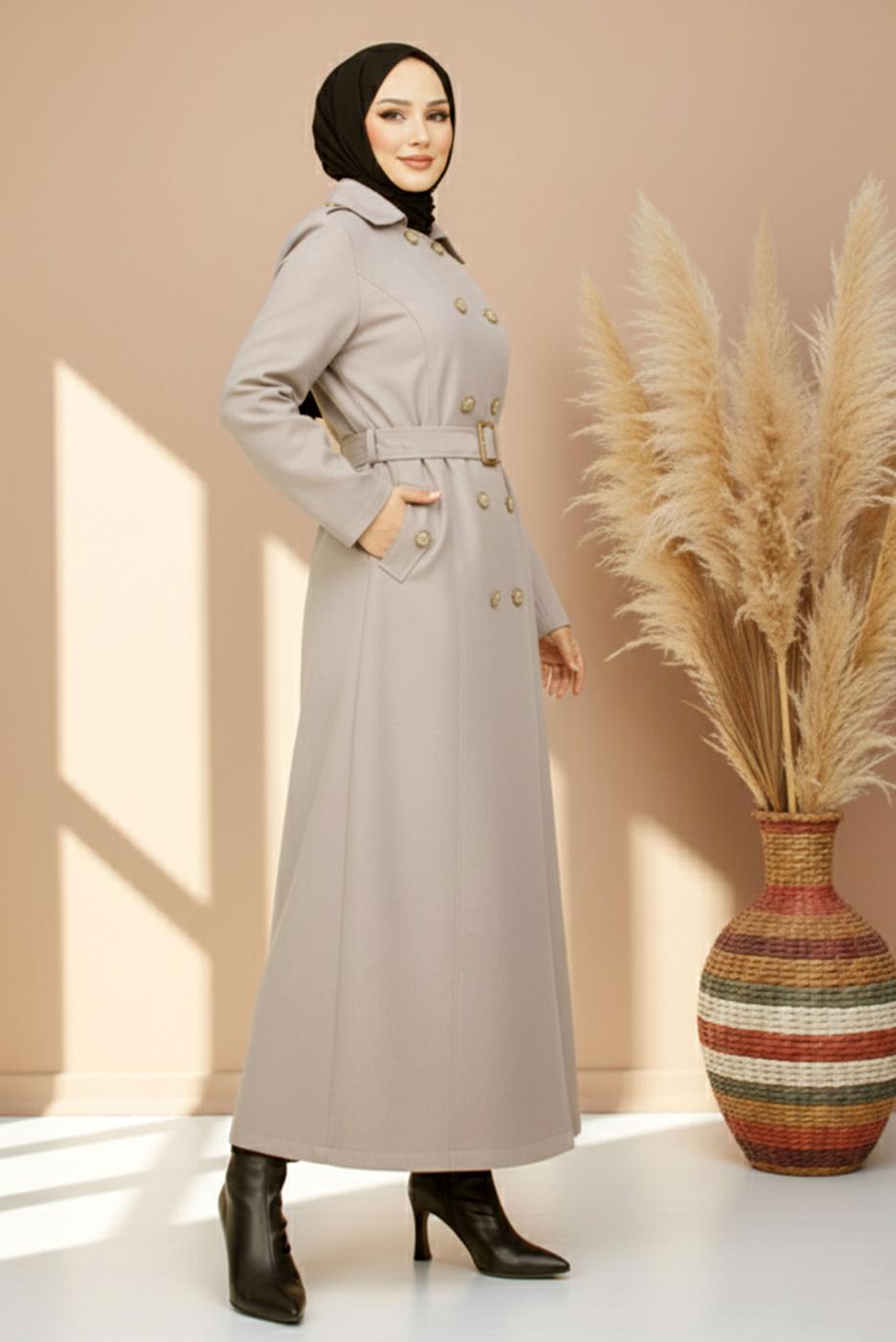 Vêtements hijab BEIGE TRENCH LONG CEINTURÉ T 1094