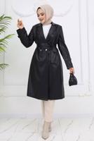 Vêtements hijab NOIR TRENCH-COAT CEINTURÉ EN SIMILICUIR T 3594