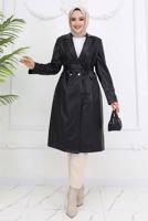 Vêtements hijab NOIR TRENCH-COAT CEINTURÉ EN SIMILICUIR T 3594
