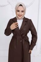 Vêtements hijab BRUN TRENCH-COAT CEINTURÉ EN SIMILICUIR T 3594
