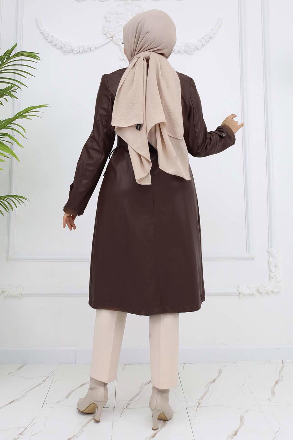Vêtements hijab BRUN TRENCH-COAT CEINTURÉ EN SIMILICUIR T 3594