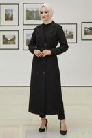 Tesettür giyim SİYAH KUŞAKLI TRENÇKOT T 4585