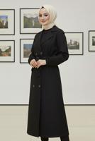 Tesettür giyim SİYAH KUŞAKLI TRENÇKOT T 4585