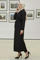 Tesettür giyim SİYAH KUŞAKLI TRENÇKOT T 4585