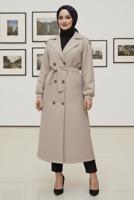 Tesettür giyim BEJ KUŞAKLI TRENÇKOT T 4585