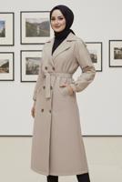 Tesettür giyim BEJ KUŞAKLI TRENÇKOT T 4585