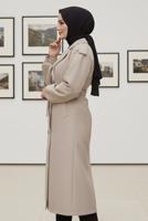 Tesettür giyim BEJ KUŞAKLI TRENÇKOT T 4585