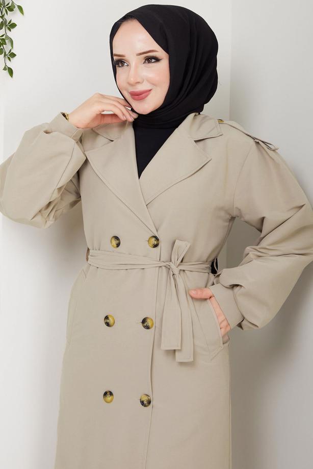 Vêtements hijab BEIGE TRENCH CEINTURÉ T 4585 - TRENDTESETTÜR